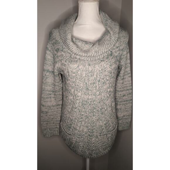 Anthropologie Sweaters - Anthropologie Guinvere mint white marbled cable knit chunky cowl sweater